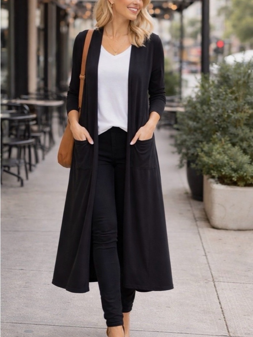 Brigitte Brianna Long Cardigan Duster Black Small NWOT